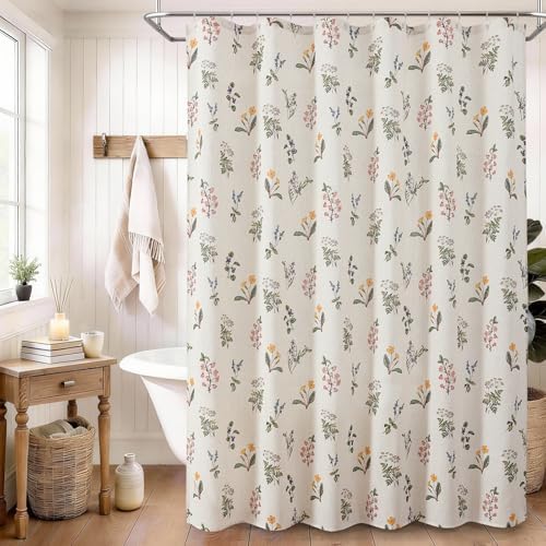 Colorful Star French Country Floral Linen Shower Curtain, 72" W x 72" L