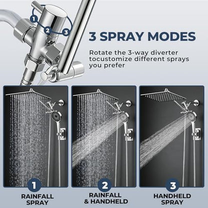 Shower Head, Rain Shower Head with Handheld Spray Combo, 8 Inch Adjustable High Pressure Rainfall Shower Head, Dual Showerhead Set with Extension Arm