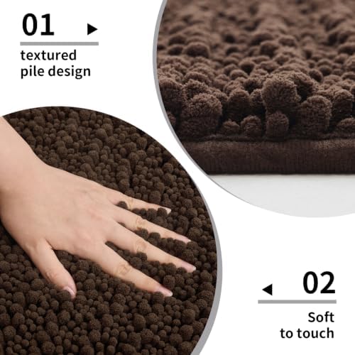 Disolla Brown Bathroom Runner Rug 24x60 Inch - Large Long Chenille Bath Mat, Thick Shaggy Plush Absorbent Floor Mat, Non-Slip Runner for Master Bathroom and Bedside