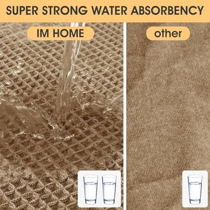 IM HOME Waffle Bath Mat Set 2 Piece Beige,Woven Modern Bath Rug Mats, Absorbent Non Slip Bath Floor Mat, Soft Washable Boho Bath Rugs with Tassels for Bathroom, Bedroom, Kitchen,Tub