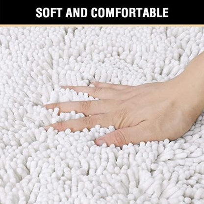 H.VERSAILTEX Bath Rugs for Bathroom Slip-Resistant Shag Chenille Bath Rugs Mat Extra Soft and Absorbent Bath Rug for Shower Room Machine-Washable Fast Dry (Pure White, 20" x 32"/17" x 24")