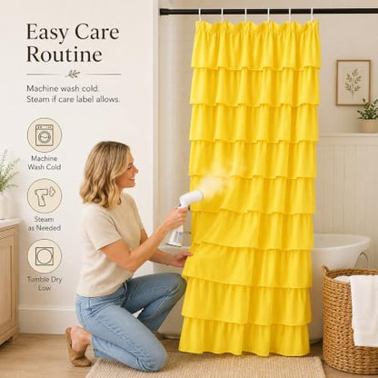 Yellow Shower Curtains for Bathroom, 36x72 Inch, Cascading Tiered Ruffles