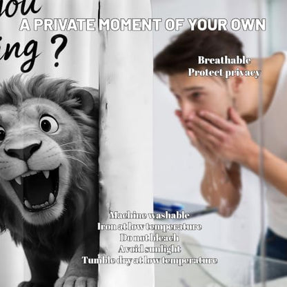 Small Stall Shower Curtain Rv are You Pooping Lion, 36 x 72 Inchs