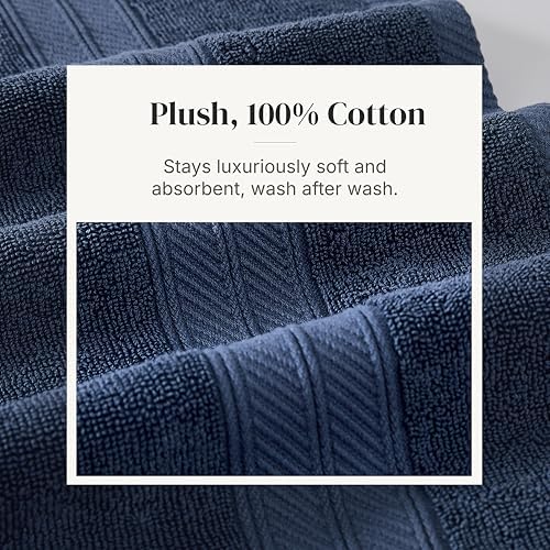 Modern Threads 6 Piece Bath Towel Set – Bathroom Set with 2 Bath Towels, 2 Hand Towels, and 2 Wash Cloths – 100% Cotton, Super Absorbent & Extra Soft – Reversible Botanical Vine (Navy)