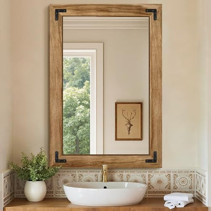 Bathroom Mirror for Wall, 26" x 38" Wooden Vanity Mirror