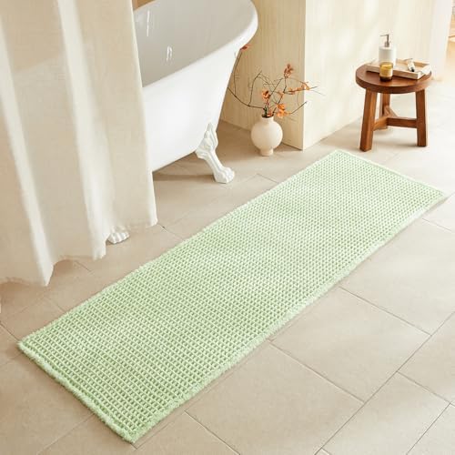 TYUU Waffle Runner Rug Bathroom, Long Boho Bath Mat, 72x24 Pale Green