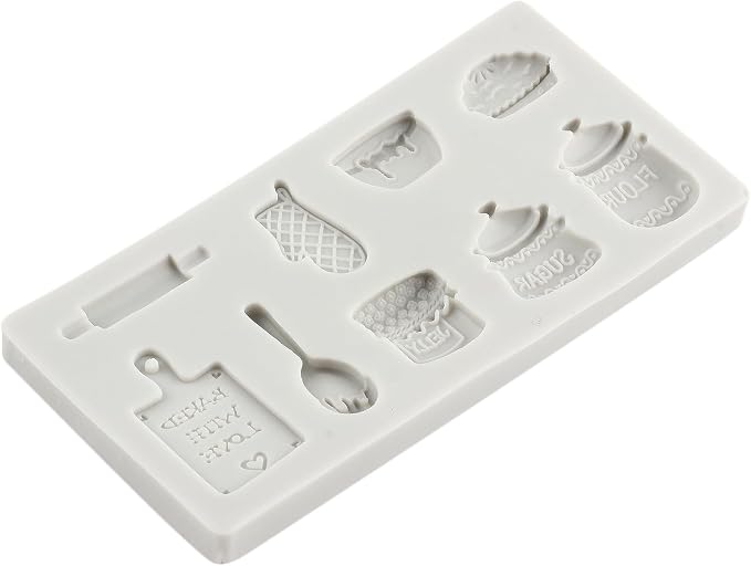Miniature Home Baking Silicone Molds Rolling Pin Oven Glove Cake Bowl Wooden Spoon Chocolate Fondant Mold for Cake Decoration Cupcake Topper Candy Sugar Craft Polymer Clay Gum Paste