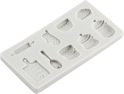 Miniature Home Baking Silicone Molds Rolling Pin Oven Glove Cake Bowl Wooden Spoon Chocolate Fondant Mold for Cake Decoration Cupcake Topper Candy Sugar Craft Polymer Clay Gum Paste