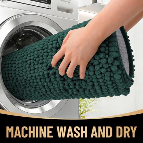 OLANLY Thick Chenille Large Bathroom Rugs Mats 70x46, Blackish Green