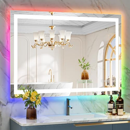 44x32 LED Bathroom Mirror with Lights, RGB Backlit Lighted Mirror
