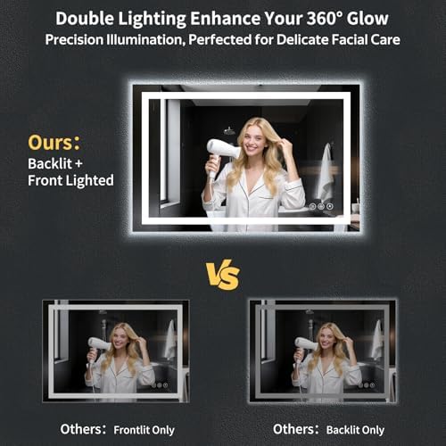 24"x50" LED Bathroom Mirror with Lights, Anti-Fog, Backlit+Frontlit