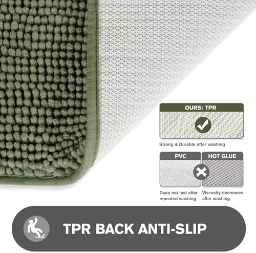 Bathroom Rugs 40 x 60 Inch – Extra Large Bath Mat | Absorbent and Washable Thick Chenille Bath Rugs Non-Slip Runner Rug for Bathroom, Shower, Tub(Loden Green)
