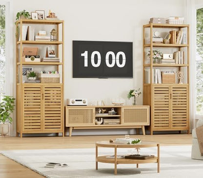 HIFIT 6-Tier Bamboo Book Shelves with 2 Door, Tall Bathroom Storage Cabinet