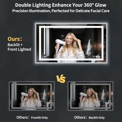 55"x30" LED Bathroom Mirror with Lights, Backlit+Frontlit, Anti-Fog