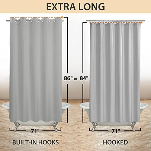 River Dream Extra Long Shower Curtain No Hooks or Liner Needed, Grey