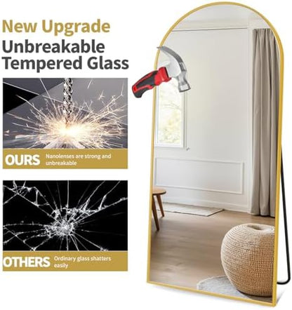 Dewfig Full Length Mirror, 70"x26" Arched Full Body Mirror, Gold