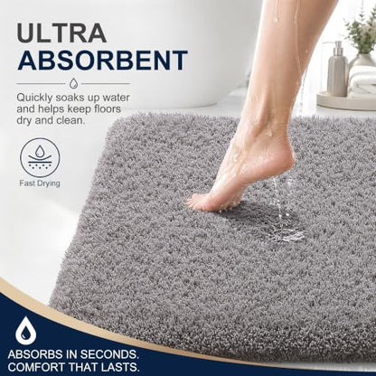 OLANLY Microfiber Bathroom Runner Rugs 47x20, Soft Bath Mat, Light Grey