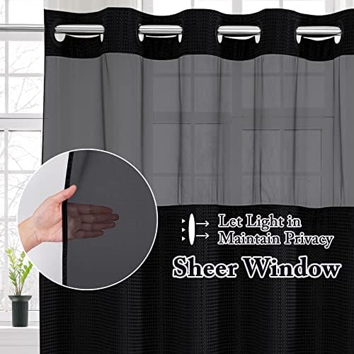 Gibelle No Hook Cloth Black Shower Curtain with Liner, 72x74