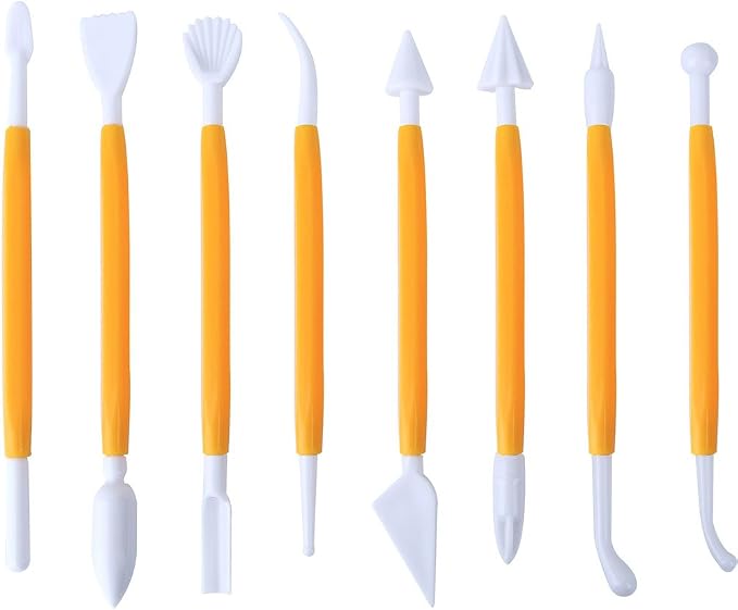 ScivoKaval Marshmallow Fondant Cake Decorating Hand Tool 12 Pcs 5 Sets Sugar craft Gum paste Icing Smoother Rolling Pin Trimmer Cutter Embosser Flower Scissor Modelling Accessories Supplies Kit Yellow