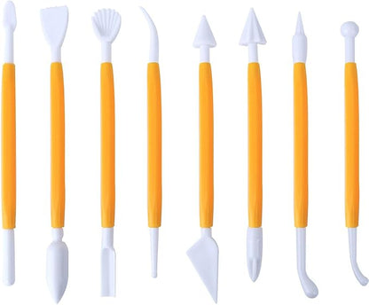 ScivoKaval Marshmallow Fondant Cake Decorating Hand Tool 12 Pcs 5 Sets Sugar craft Gum paste Icing Smoother Rolling Pin Trimmer Cutter Embosser Flower Scissor Modelling Accessories Supplies Kit Yellow