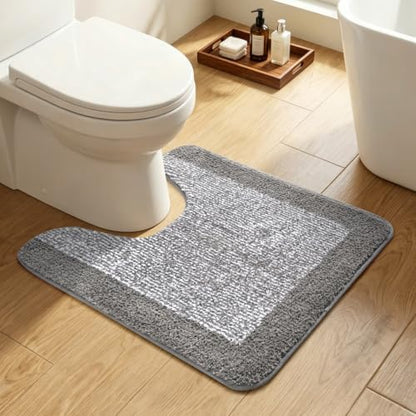 Toilet Rug U-Shaped 24x19 Washable Non Slip, Soft Bath Mat Light Grey