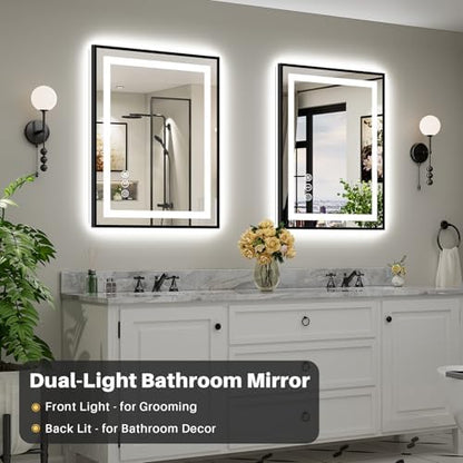 28X36 Inch LED Bathroom Mirror with Black Frame, Backlit & Front Lit