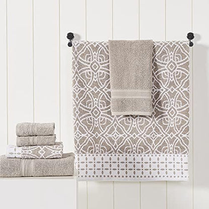 Modern Threads Monroe 6-Piece 100% Cotton Towel Set – Reversible Yarn Dyed Jacquard & Solid – Includes 2 Bath Towels, 2 Hand Towels, 2 Washcloths – Absorbent, Quick Dry, Soft & Durable – Light Brown