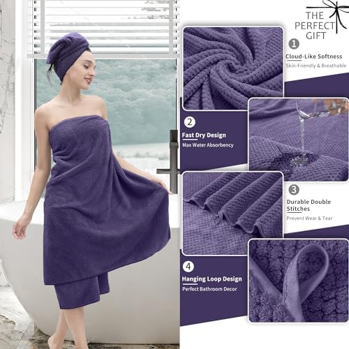 8 Piece Bathroom Towel Set |2 Oversized Large Bath Towels Sheet,2 Hand Towels and 4 Washcloths| 600GSM Ultra Soft Luxury Premium Towel Set Highly Absorbent Quick Dry Hotel Towel Collection,Purple Grey