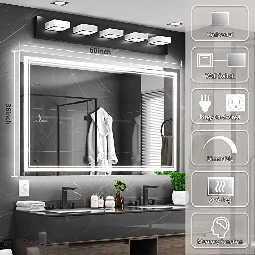 Ratsamee 60"x36" LED Bathroom Mirror with Lights, Backlit + Front Lit