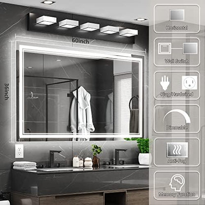 Ratsamee 60"x36" LED Bathroom Mirror with Lights, Backlit + Front Lit