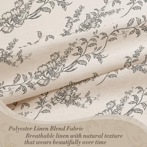 Black Linen Farmhouse Shower Curtain, Boho Floral Bathroom 72x72