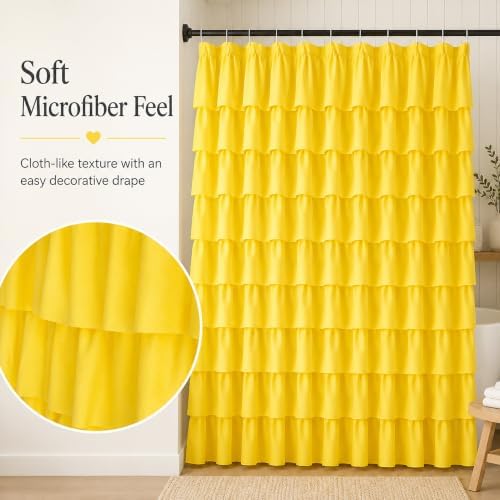 Yellow Shower Curtain for Bathroom, 72 X 72 Inch, Cascading Ruffle Design