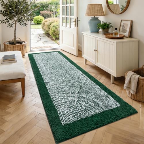 70x24 Bathroom Rugs Non Slip Washable, Soft Absorbent Bath Mat Dark Green