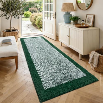 70x24 Bathroom Rugs Non Slip Washable, Soft Absorbent Bath Mat Dark Green