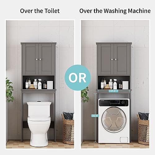 Shintenchi Over the Toilet Storage Cabinet, Bathroom Shelf Organizer with Anti-Tip Device Small Freestanding Space Saver with Adjustable Shelf, Gray