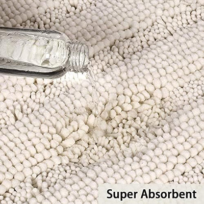 Turquoize Bathroom Rug 24"x36", Soft Absorbent Chenille Bath Rug, Ivory