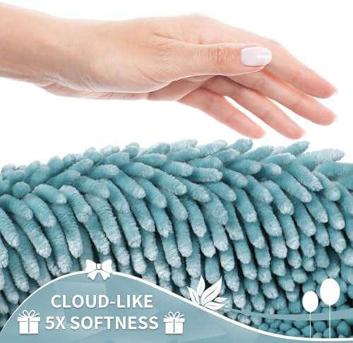 Yimobra Long Bathroom Rugs Runner 70x24 Inch, Extra Thick Soft Absorbent Chenille Bath Mat, Non Slip Machine Washable, Quick Dry Bath Rugs for Bathroom Floor, Tub and Shower, Greyish Blue
