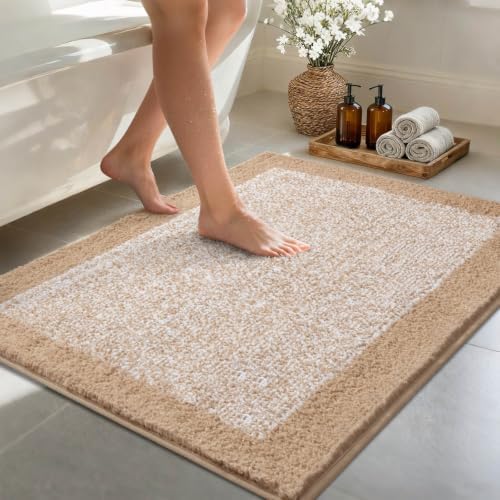 48x32 Large Bathroom Rugs Non Slip Washable, Soft Absorbent Bath Mat Beige