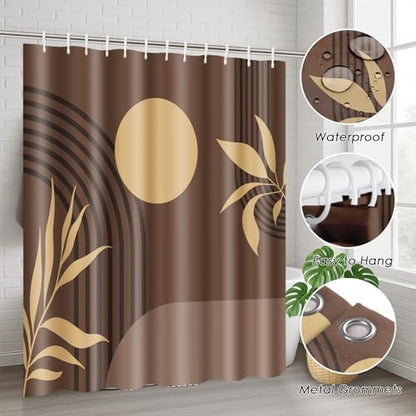 Bathroom Sets with Shower Curtain and Rug Boho 4 Pcs, Mid