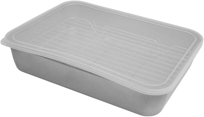 TreasureCave Stainless Steel Bakeware With Rack & Lid, Cookie Sheets For Baking Pan Tray, Heavy Duty Bakeware Baking Pans For Cookie, Cake Cooling Storing (23x17x5cm)