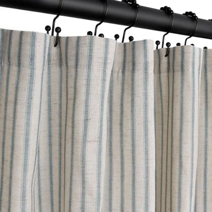 Farmhouse Striped Shower Curtain - 72x72 Inches, Linen Blend Fabric, Breathable & Machine Washable, Rustic Heirloom Blue for Bathroom Decor (Hooks/Liner Not Included)
