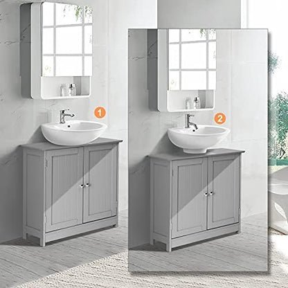 Bonnlo Pedestal Under Sink Storage Bathroom Vanity with 2 Doors Traditional Bathroom Cabinet Space Saver Organizer 23 5/8" x 11 7/16" x 23 5/8" (L x W x H) (Grey)