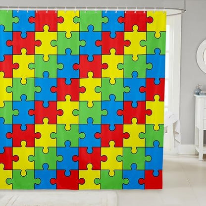 Feelyou Funny Colorful Blocks Kids Shower Curtain Boys Girls Abstract Geometric Bathroom Waterproof Accessories with 12 Hooks 72x72 Inches Game Pieces Fractal Hobby Bright Multicolor Room Decor