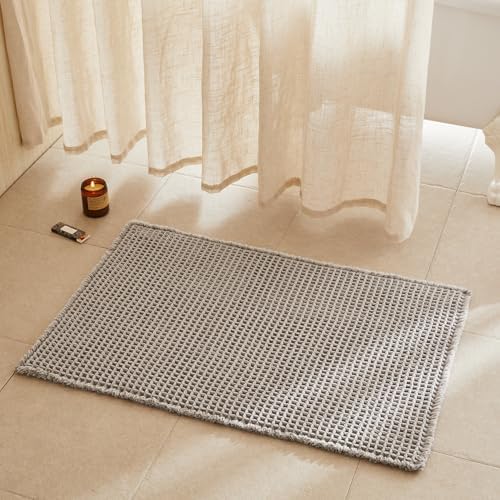 TYUU Waffle Bath Mat, Boho Bathroom Rugs Non Slip, 36x24 Light Grey