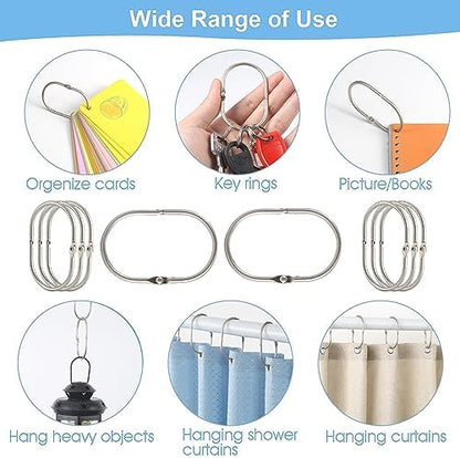 24 Pcs Shower Curtain Rings, Goowin Shower Curtain Hooks, Oval Snap Shower Rings for Curtain, Metal Shower Curtain Rings Rust Proof, Glide Smoothly Shower Hooks for Shower Curtain Rod (Matte Nickel)