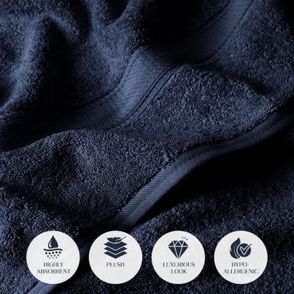 Superior Egyptian Cotton Plush & Absorbent, Bath Towel Set of 4, Navy Blue