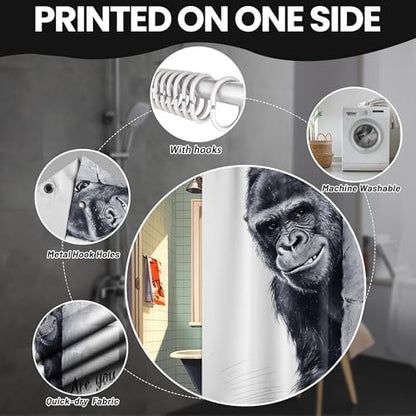 Small Stall Shower Curtain Rv Black and White Monkey, 48 x 72 Inchs