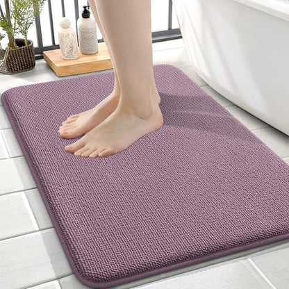 OLANLY Memory Foam Small Bathroom Rugs 24x16, Absorbent Bath Mat, Deep Plum