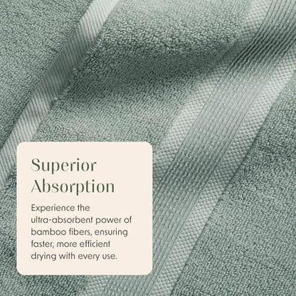 Springtree Home Luxury Bamboo Rayon Bath Towel Set | 4-Pack | Eucalyptus