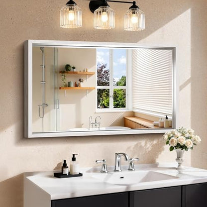 CIRCUMI 24"x40" Brushed Silver Bathroom Mirror, Rectangular Vanity Mirror